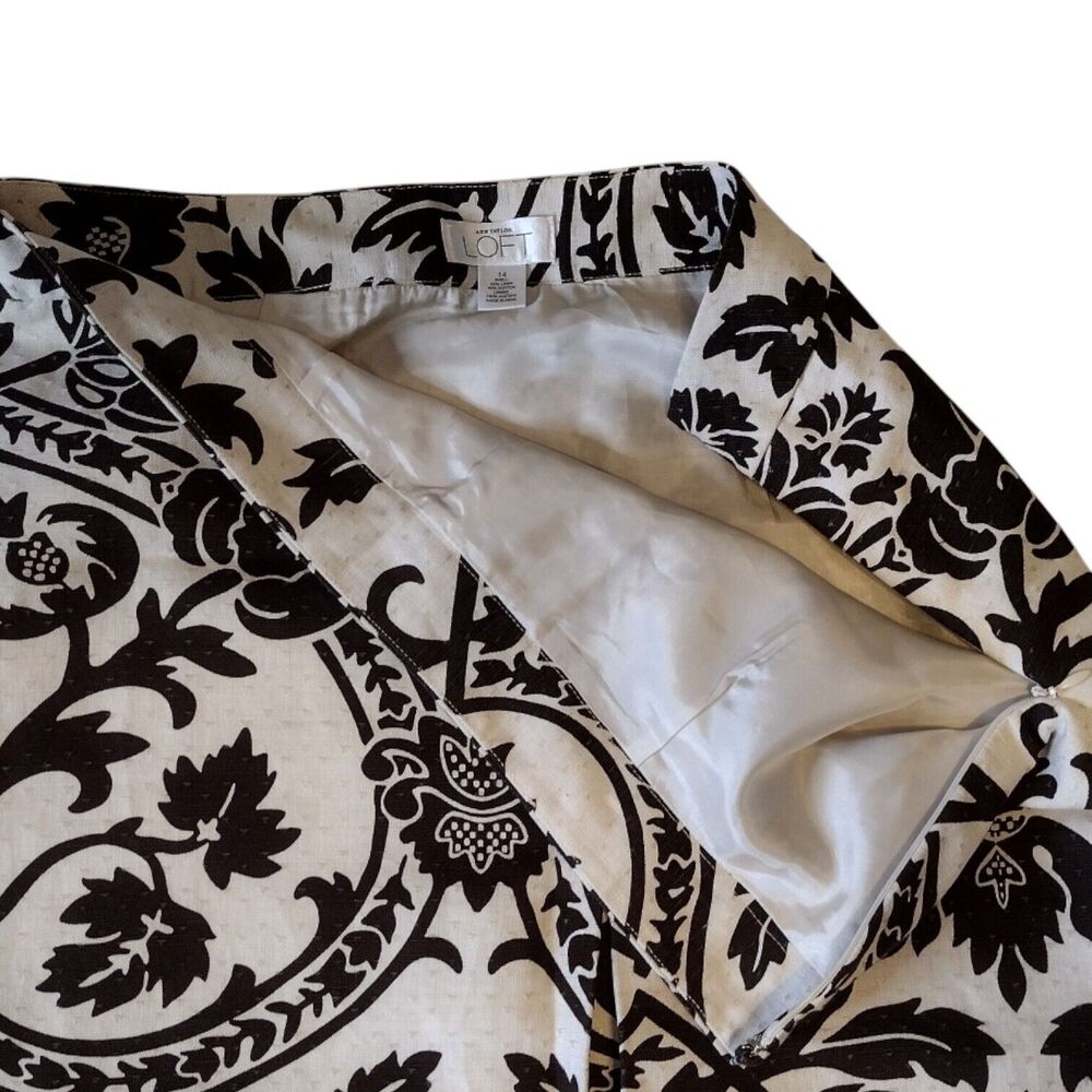 Ann Taylor Size 14 A-Line Midi Length brown & cream Textured Floral Skirt - Picture 2 of 6